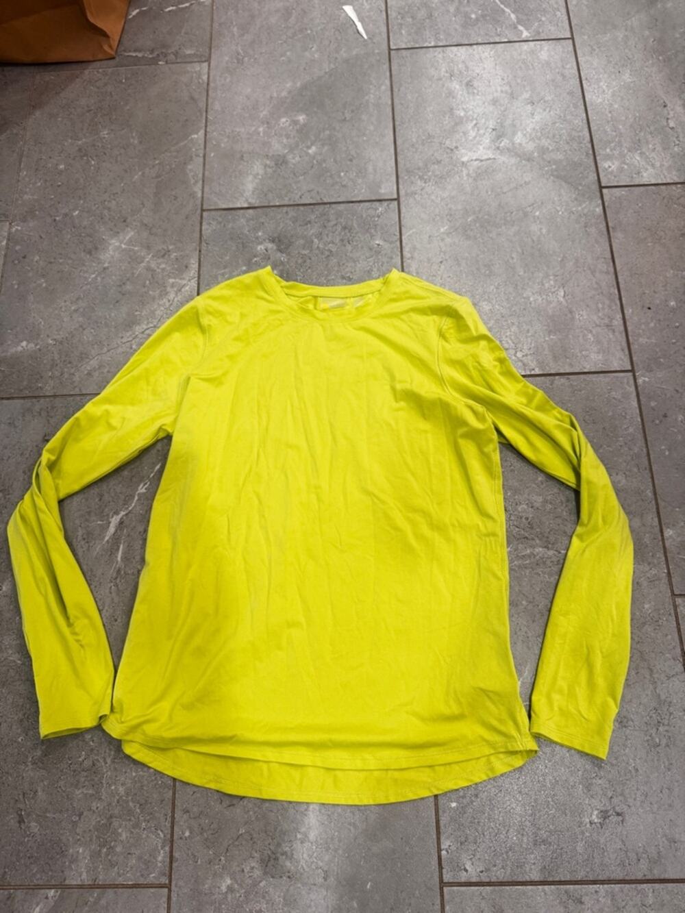 Zella Neon Yellow Long Sleeve Crewneck Shirt, size L